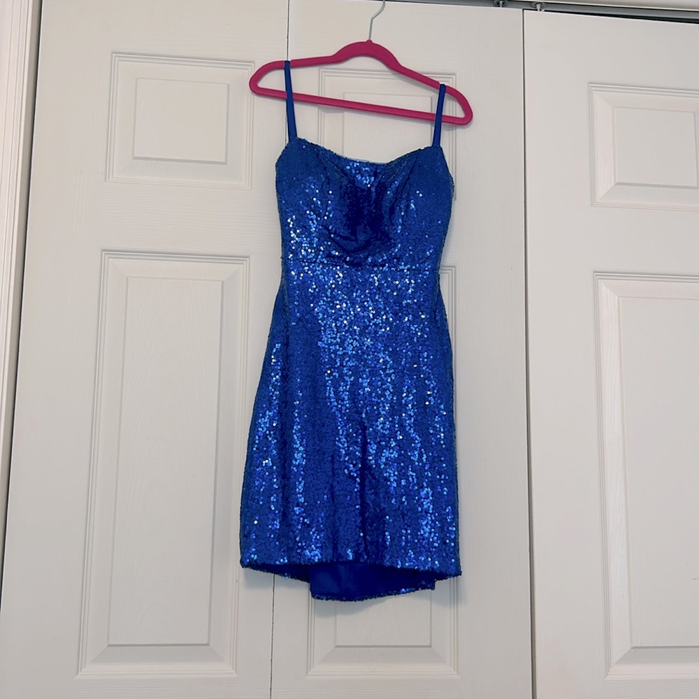 blue sequin hoco dress! nwot!!